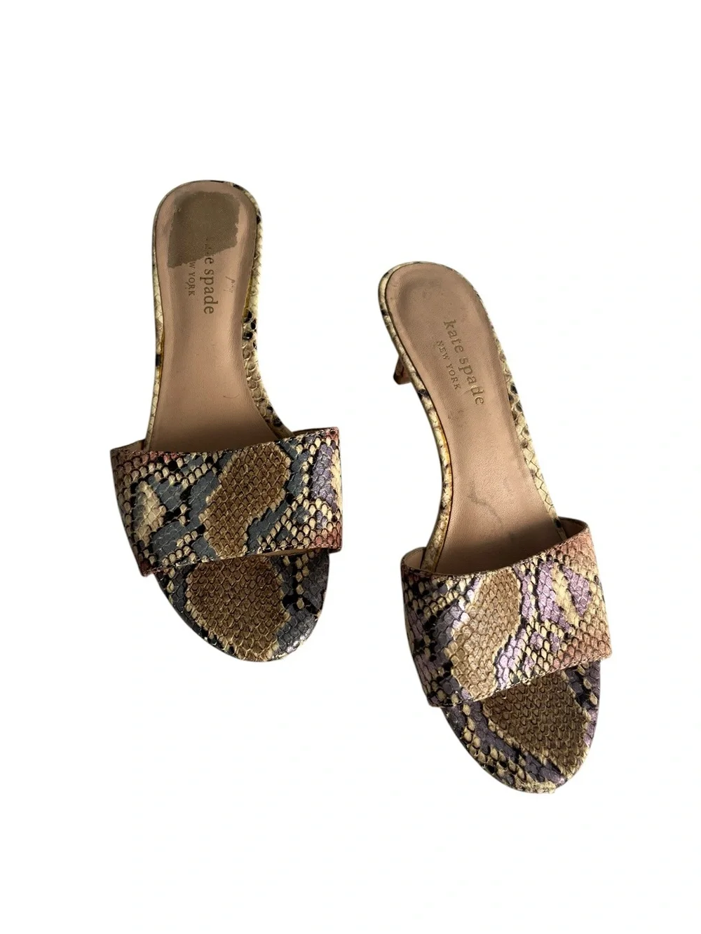 Kate Spade Metallic Leather Snake-Embossed Kitten Heel Slide Sandals -Sz 6